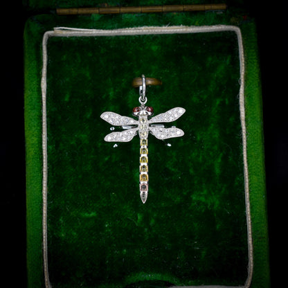 Yellow Sapphire and Diamond Platinum Dragonfly Insect Pendant