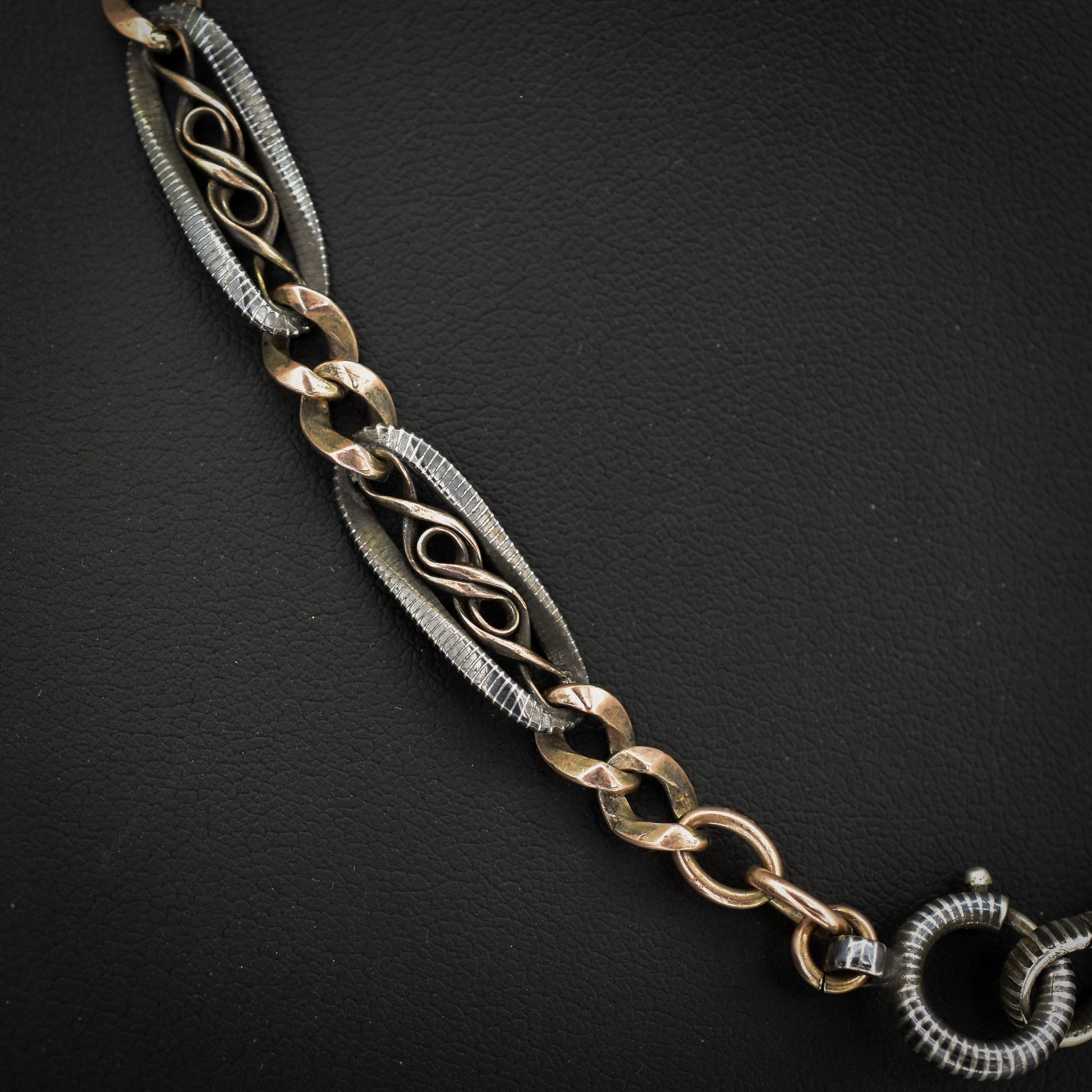 Antique French Niello Silver and Gold Fancy Link Chain Necklace | 17.75"