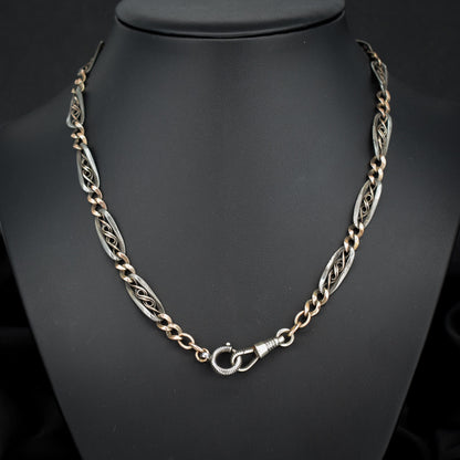 Antique French Niello Silver and Gold Fancy Link Chain Necklace | 17.75"