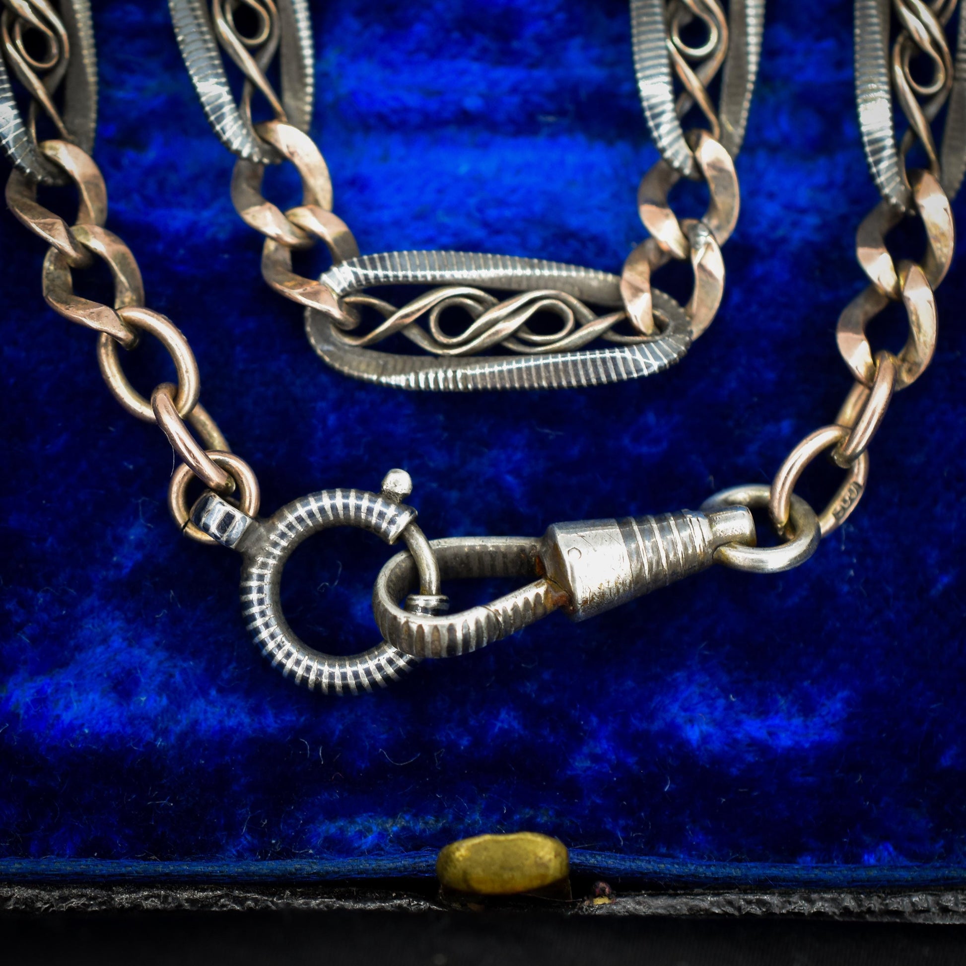 Antique French Niello Silver and Gold Fancy Link Chain Necklace | 17.75"