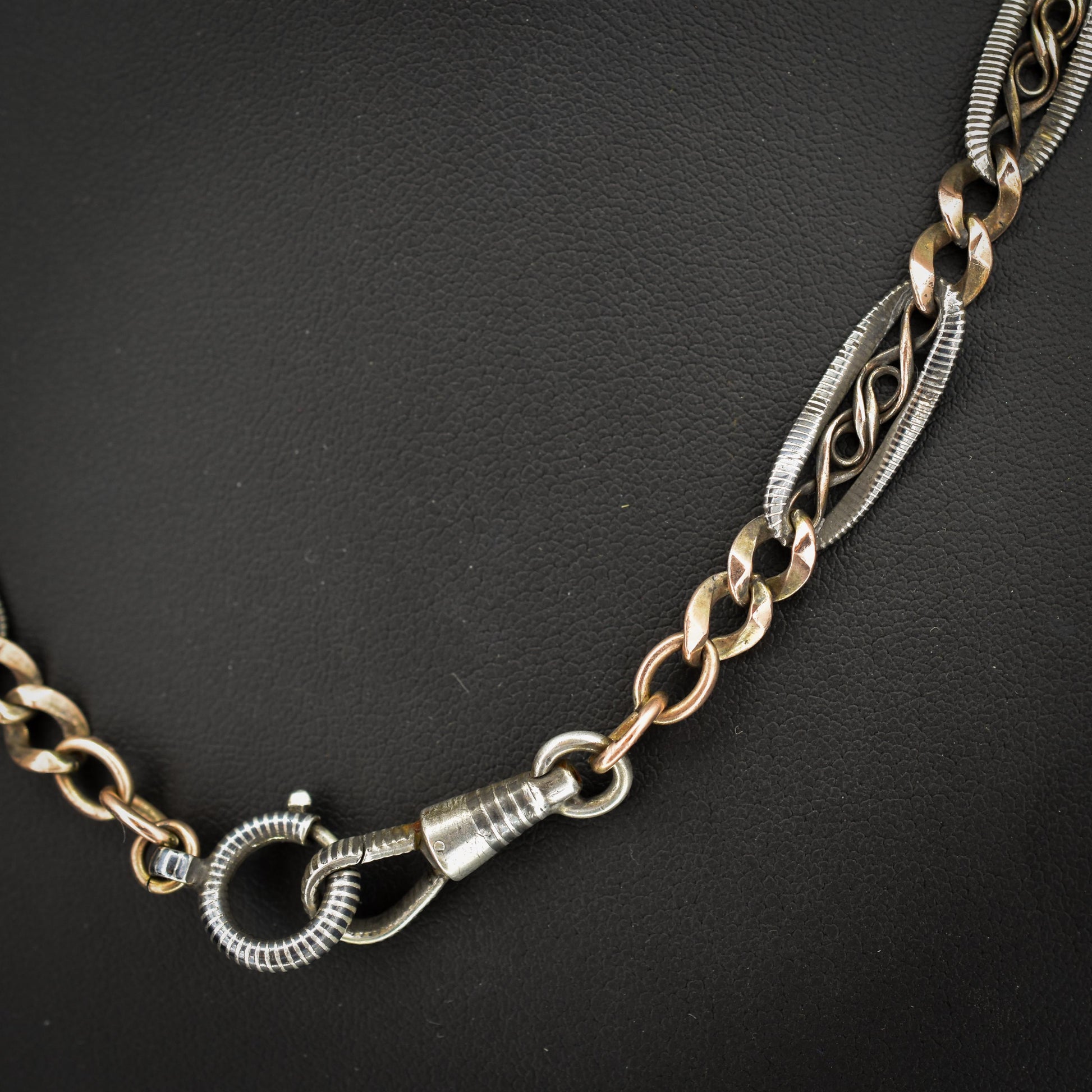 Antique French Niello Silver and Gold Fancy Link Chain Necklace | 17.75"