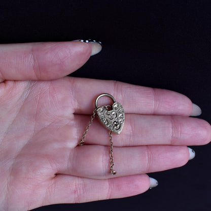 Vintage 9ct Gold Engraved Heart Padlock Charm Pendant