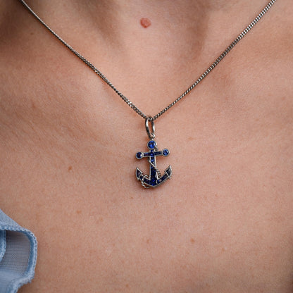 0.50ct Blue Sapphire Anchor Rope Nautical Platinum Charm Pendant