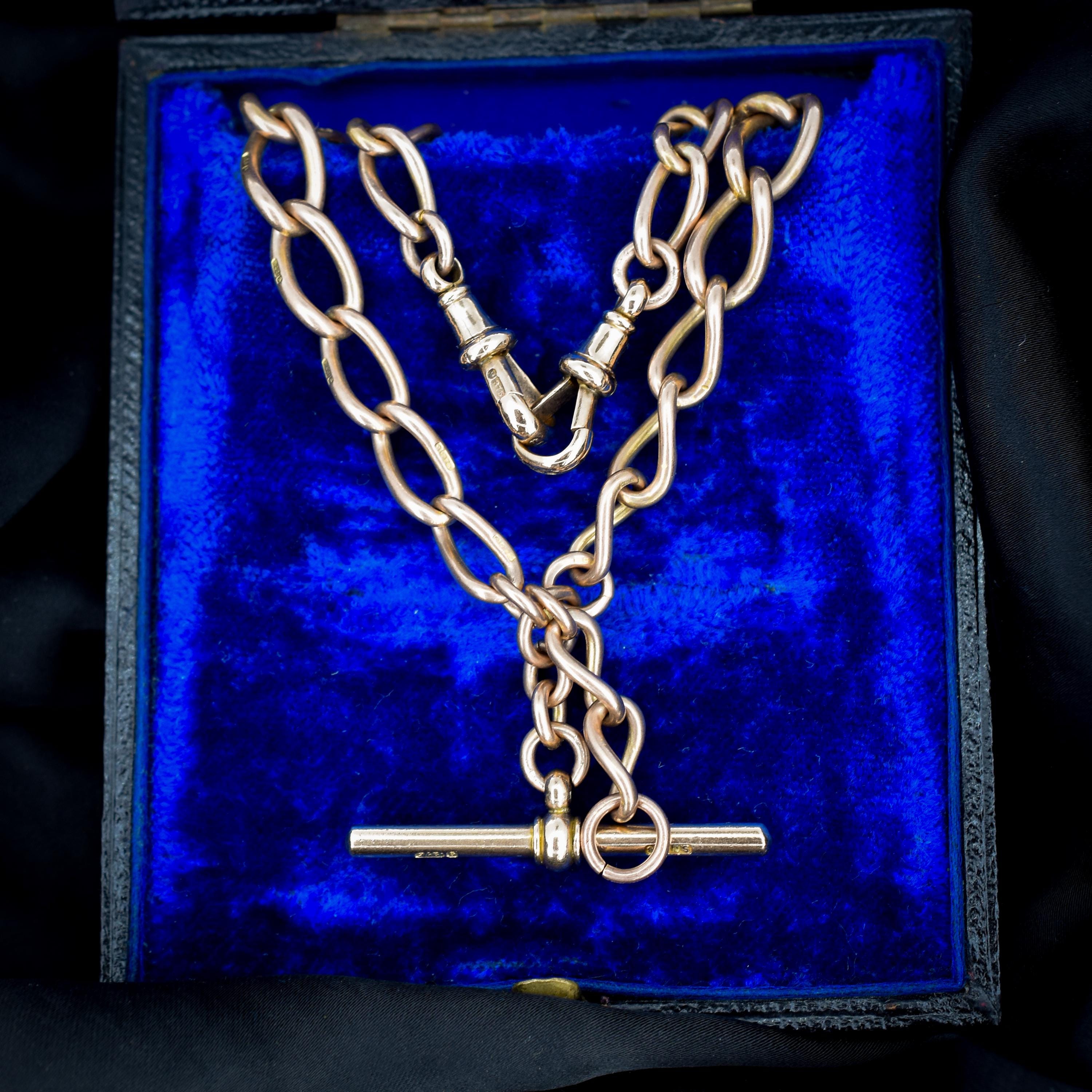 Antique Chester '1919' 9ct Gold Oval Link with Double Dog Clip