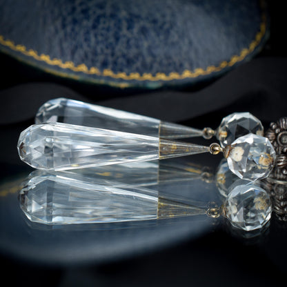 Art Deco Briolette Cut Rock Crystal Sterling Silver Drop Dangle Earrings