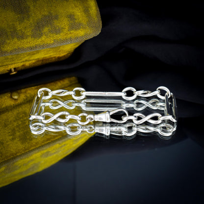 Antique Sterling Silver Trombone Link Bracelet with Dog Clip | 7.75"