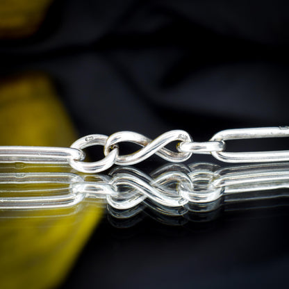 Antique Sterling Silver Trombone Link Bracelet with Dog Clip | 7.75"