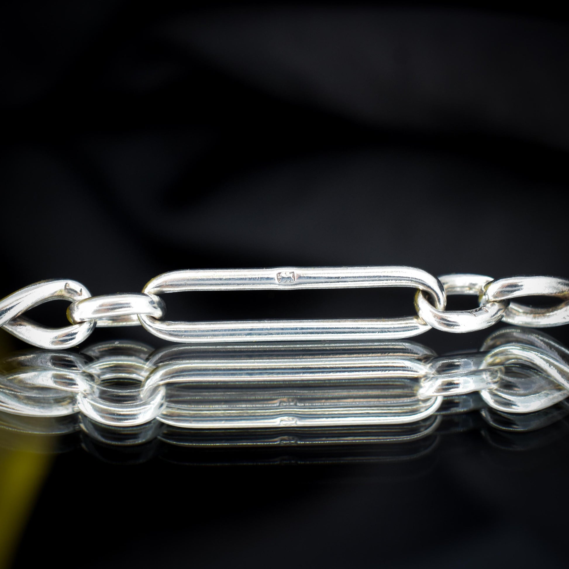 Antique Sterling Silver Trombone Link Bracelet with Dog Clip | 7.75"