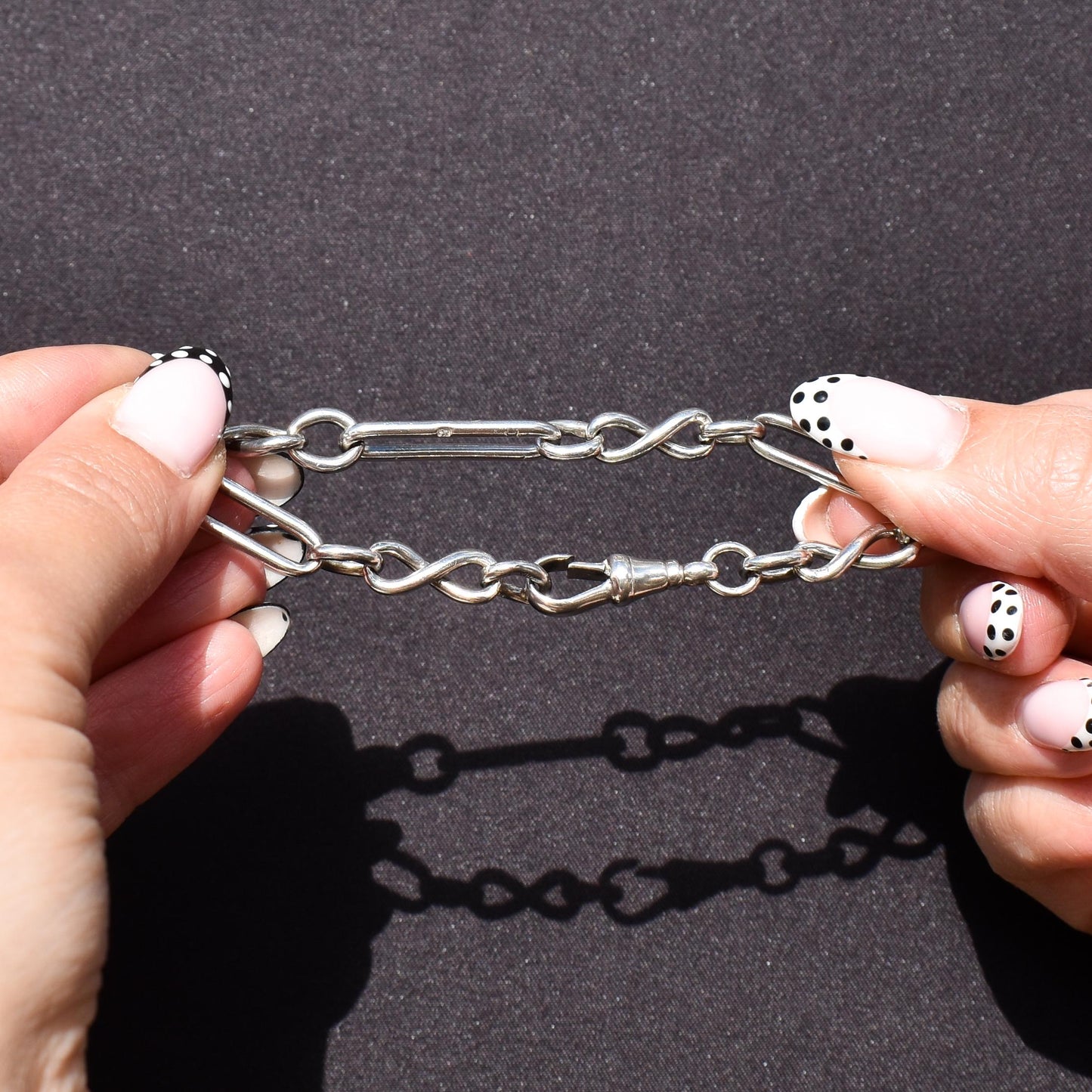 Antique Sterling Silver Trombone Link Bracelet with Dog Clip | 7.75"