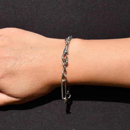 Antique Sterling Silver Trombone Link Bracelet with Dog Clip | 7.75"