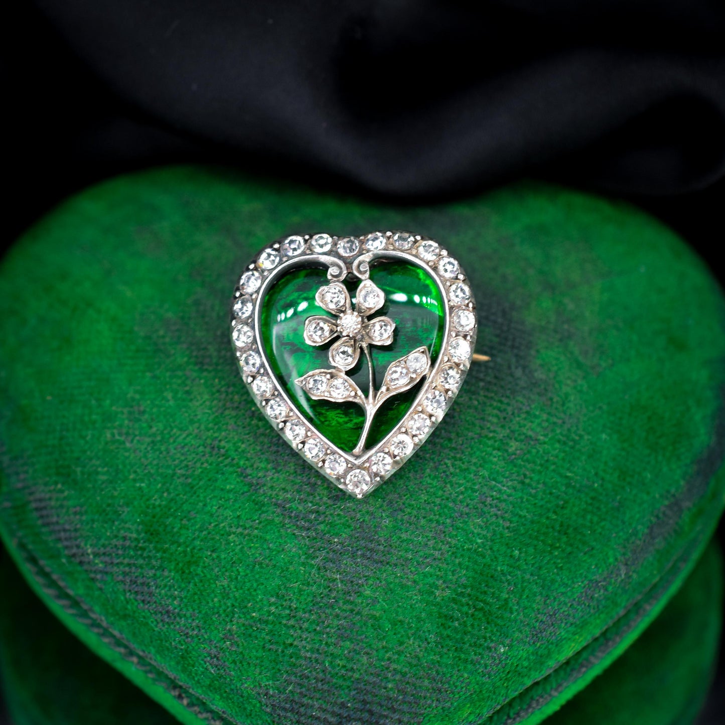 Antique Edwardian Paste Silver Heart Brooch Pin