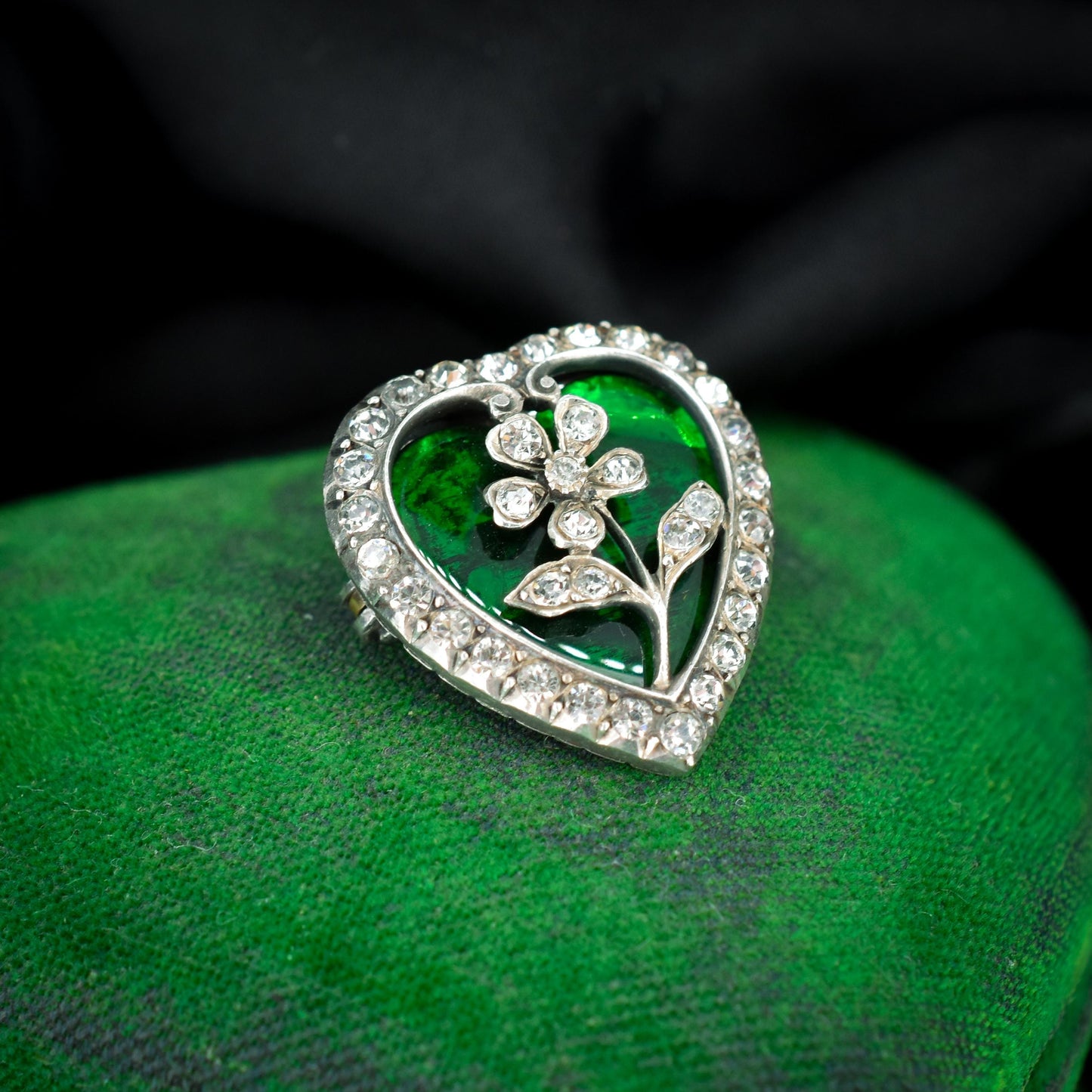 Antique Edwardian Paste Silver Heart Brooch Pin