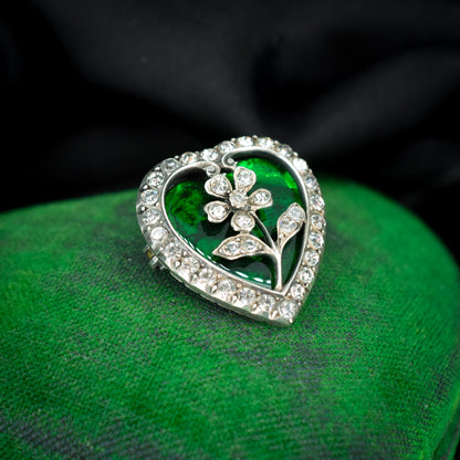 Antique Edwardian Paste Silver Heart Brooch Pin
