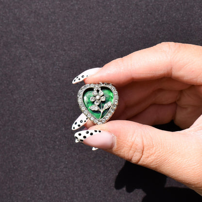 Antique Edwardian Paste Silver Heart Brooch Pin