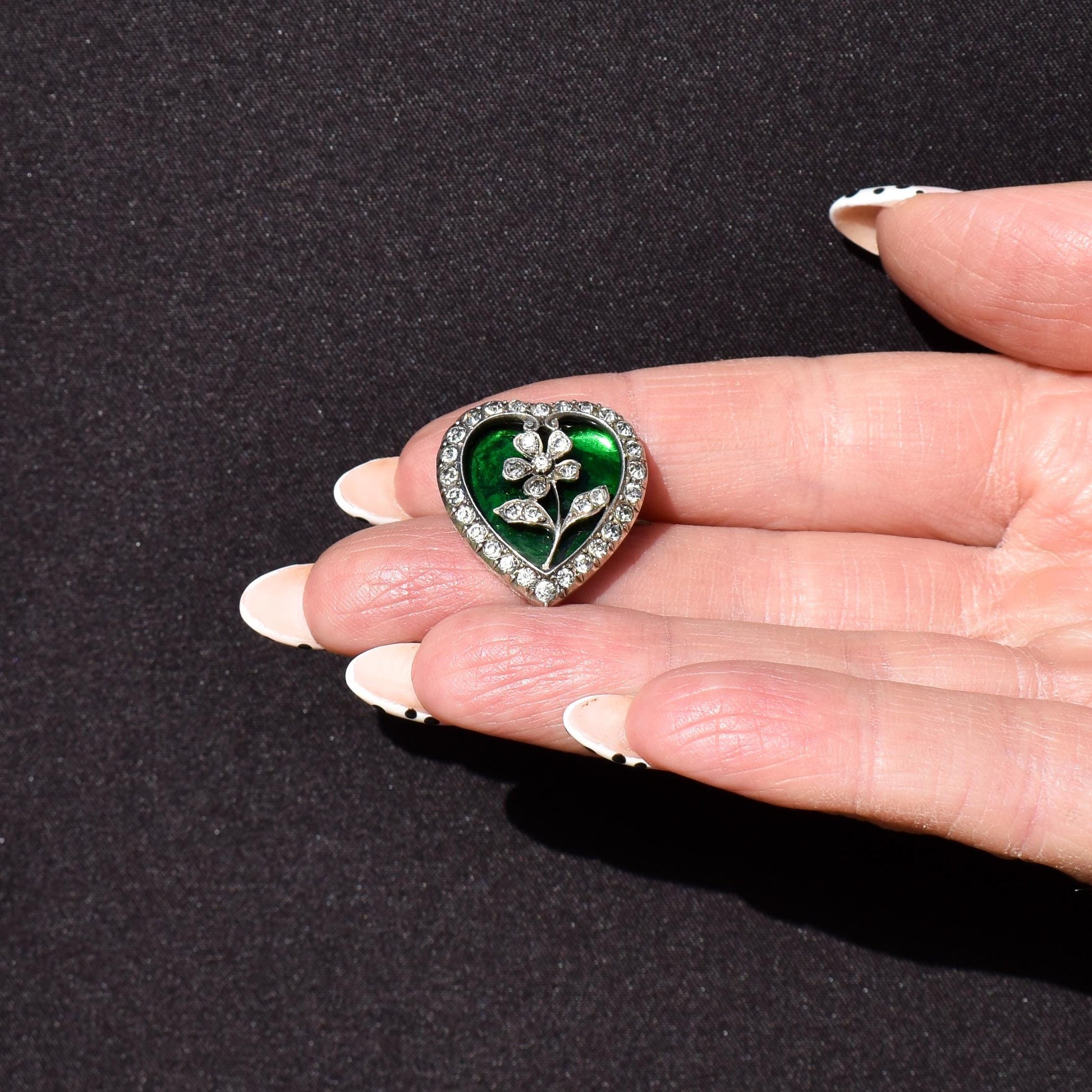 Antique Edwardian Paste Silver Heart Brooch Pin