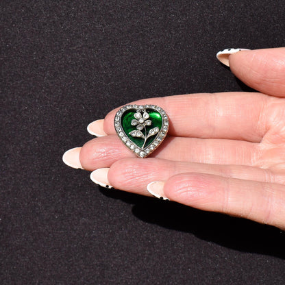 Antique Edwardian Paste Silver Heart Brooch Pin