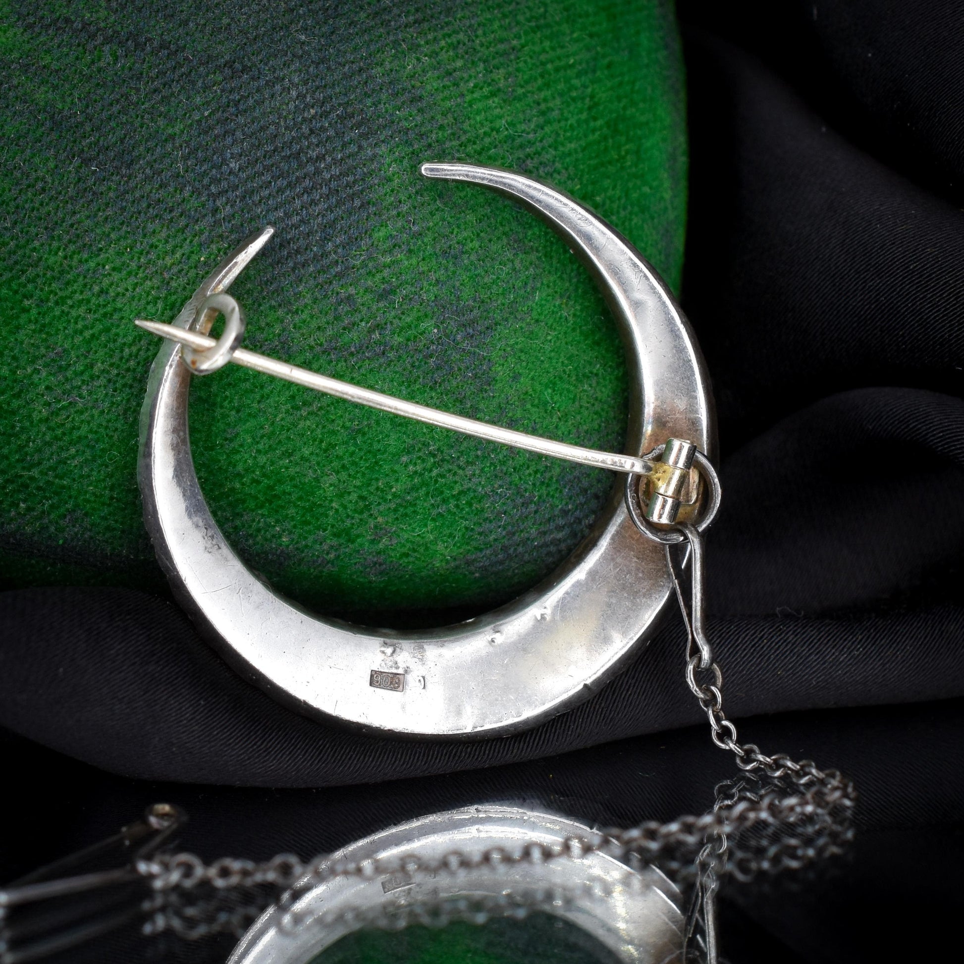 Antique Victorian Old Cut Paste Silver Crescent Moon Brooch