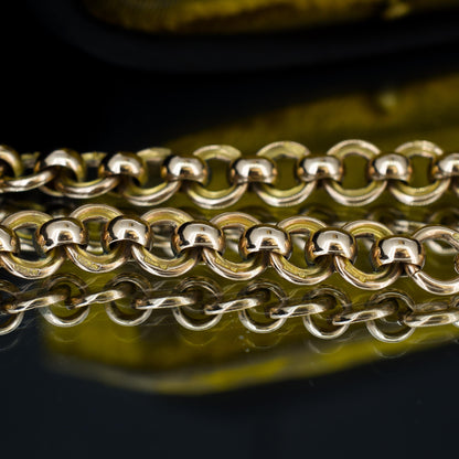 Antique '1879' 9ct Gold Round Link Albert Chain with T-Bar and Double Dog Clips | 16"