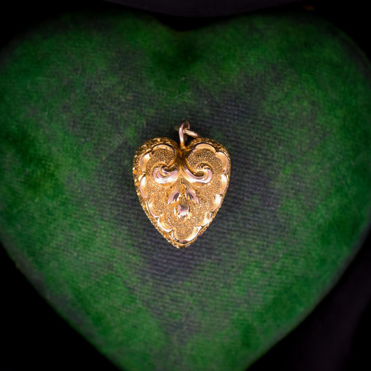 Antique Repousse 10ct Gold Heart Charm Pendant