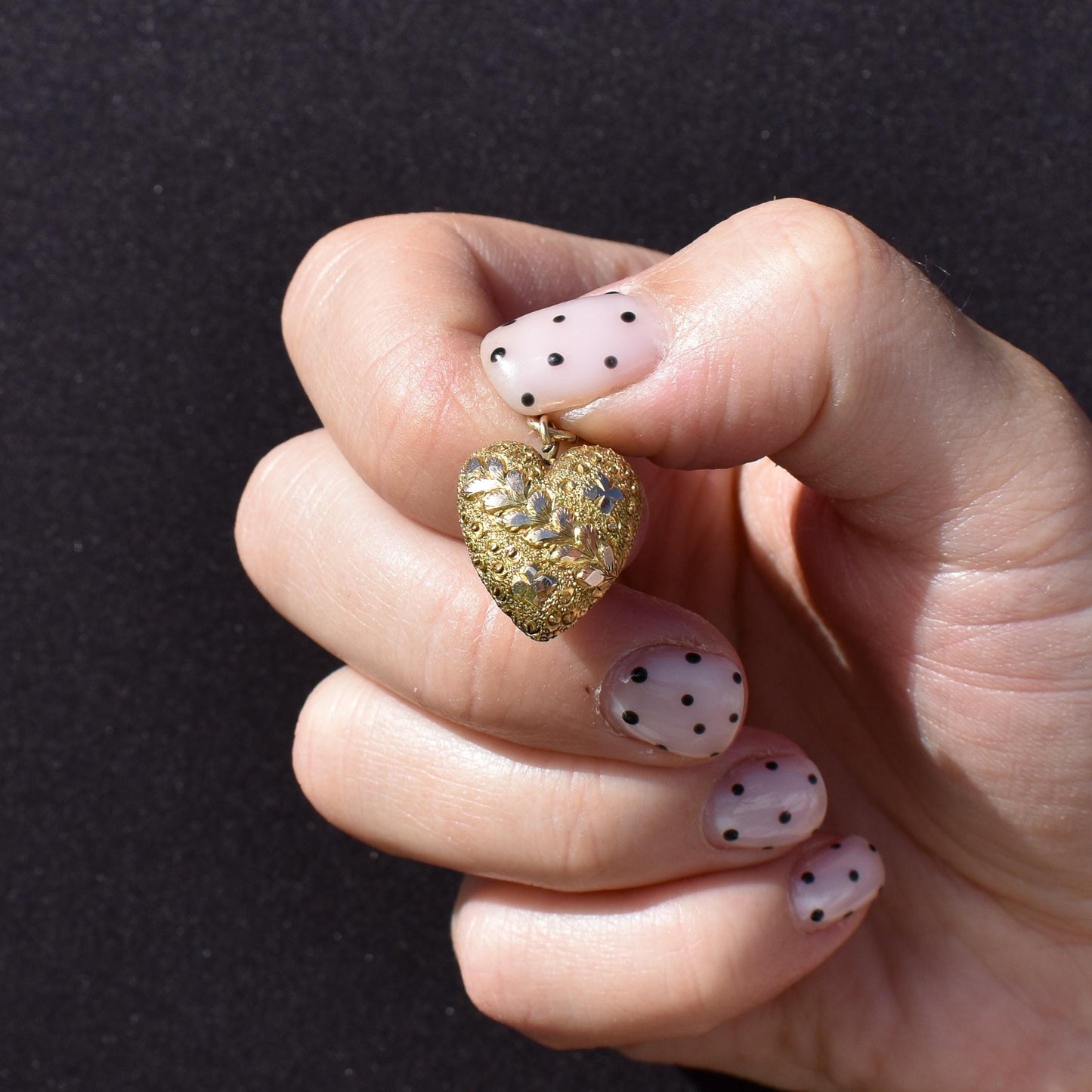 Antique Repousse 10ct Gold Heart Charm Pendant