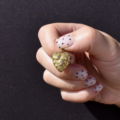 Antique Repousse 10ct Gold Heart Charm Pendant