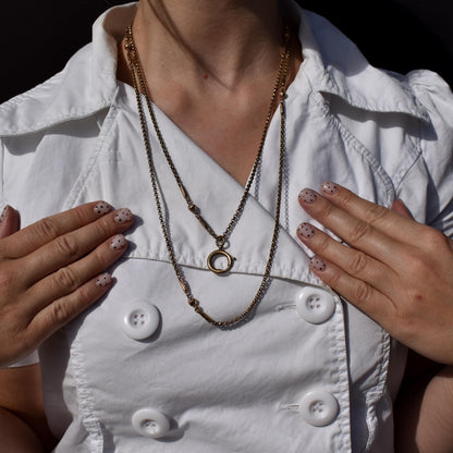 Antique Rolled Gold Fancy Guard Muff Chain Necklace with Large Bolt Ring | 49"