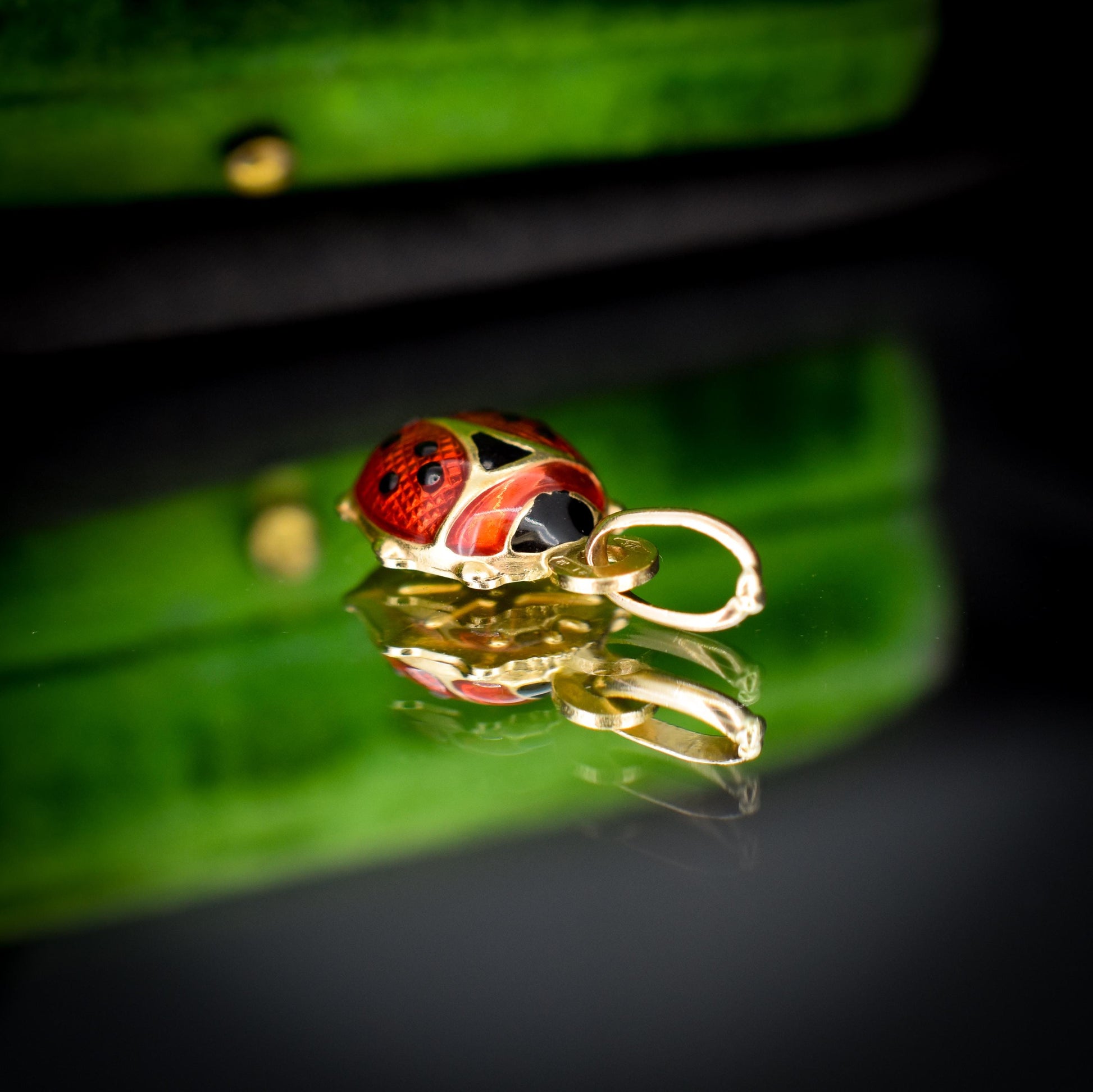 Vintage Italian Ladybug Ladybird Enamel 9ct Gold Charm Pendant