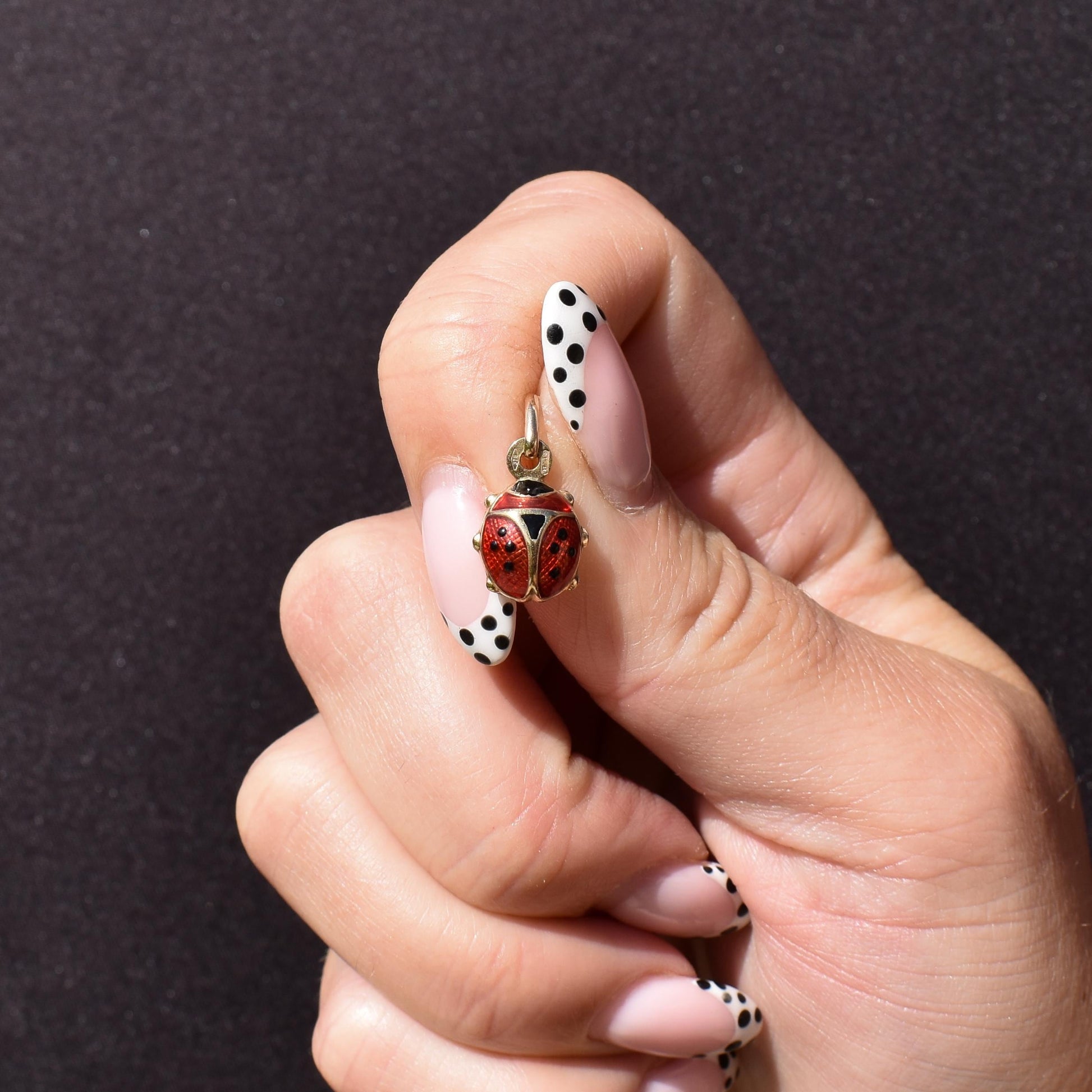 Vintage Italian Ladybug Ladybird Enamel 9ct Gold Charm Pendant