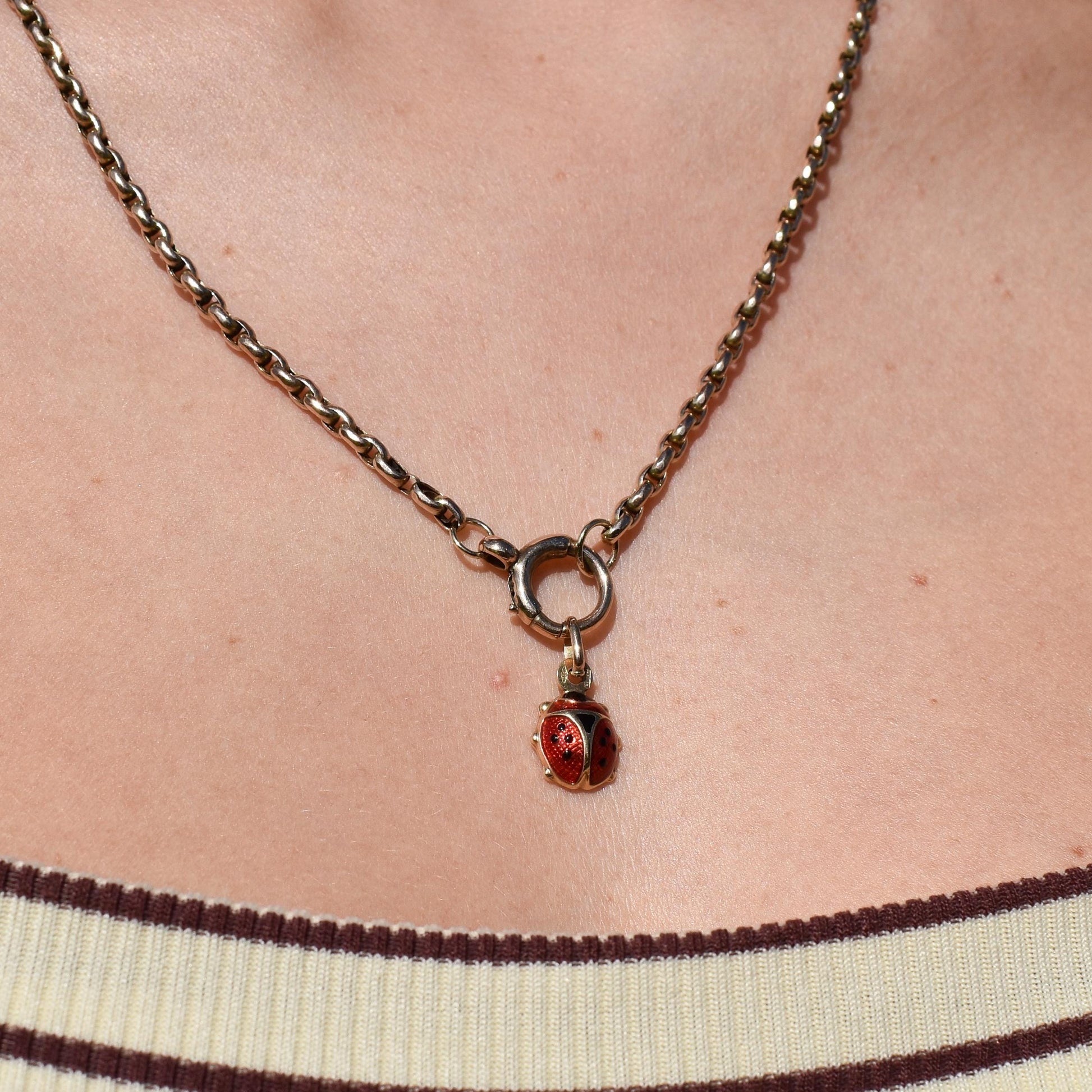 Vintage Italian Ladybug Ladybird Enamel 9ct Gold Charm Pendant