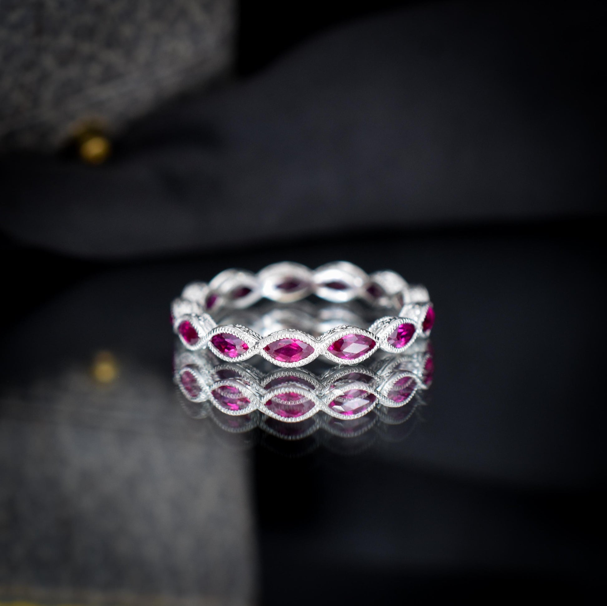 Art Deco Style 1.6ct Marquise Cut Ruby Platinum Full Eternity Wedding Band Ring