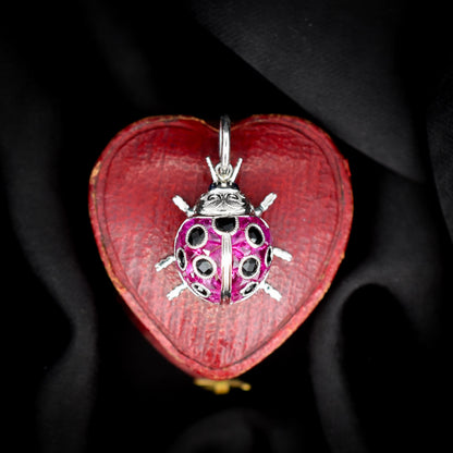 1.2ct Ruby and Onyx Platinum Ladybird Ladybug Pendant Charm