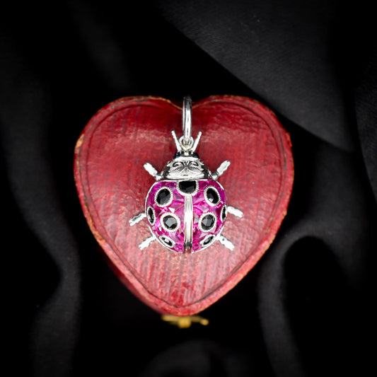 1.2ct Ruby and Onyx Platinum Ladybird Ladybug Pendant Charm