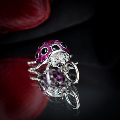 1.2ct Ruby and Onyx Platinum Ladybird Ladybug Pendant Charm