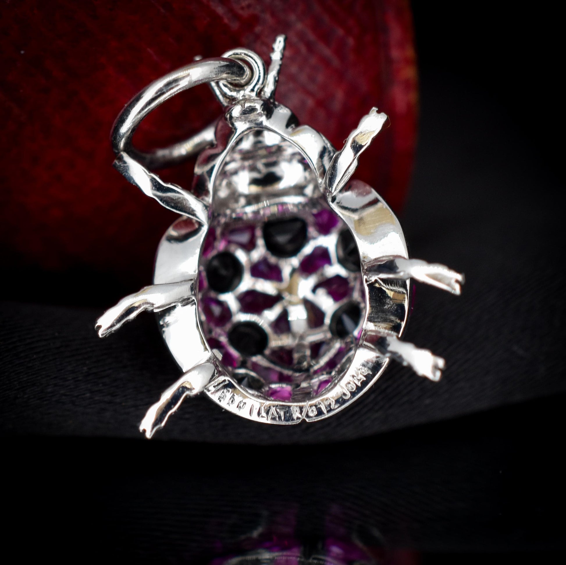 1.2ct Ruby and Onyx Platinum Ladybird Ladybug Pendant Charm