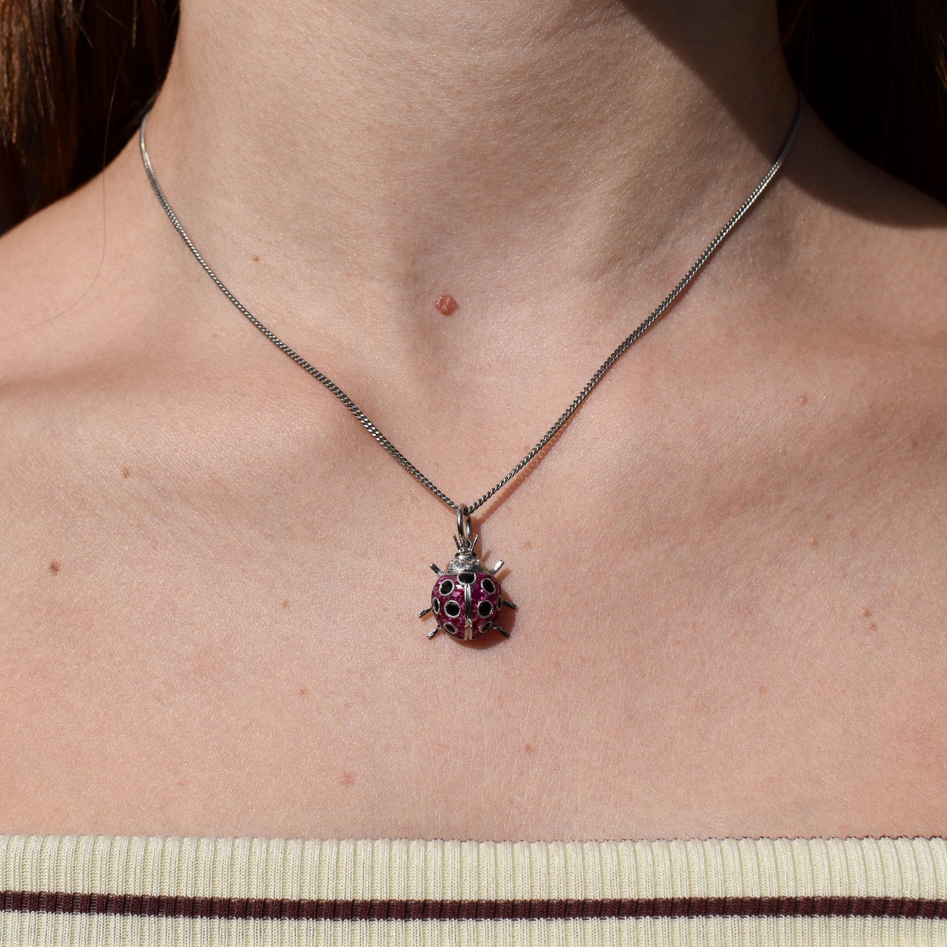 1.2ct Ruby and Onyx Platinum Ladybird Ladybug Pendant Charm