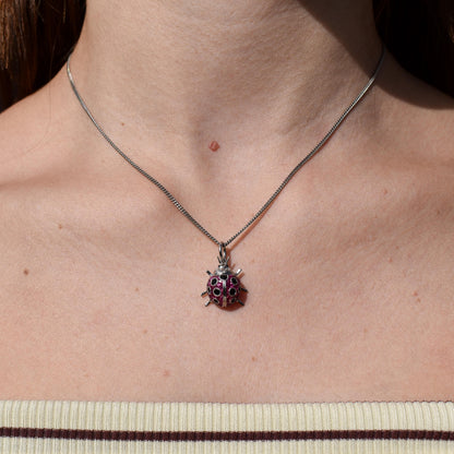 1.2ct Ruby and Onyx Platinum Ladybird Ladybug Pendant Charm