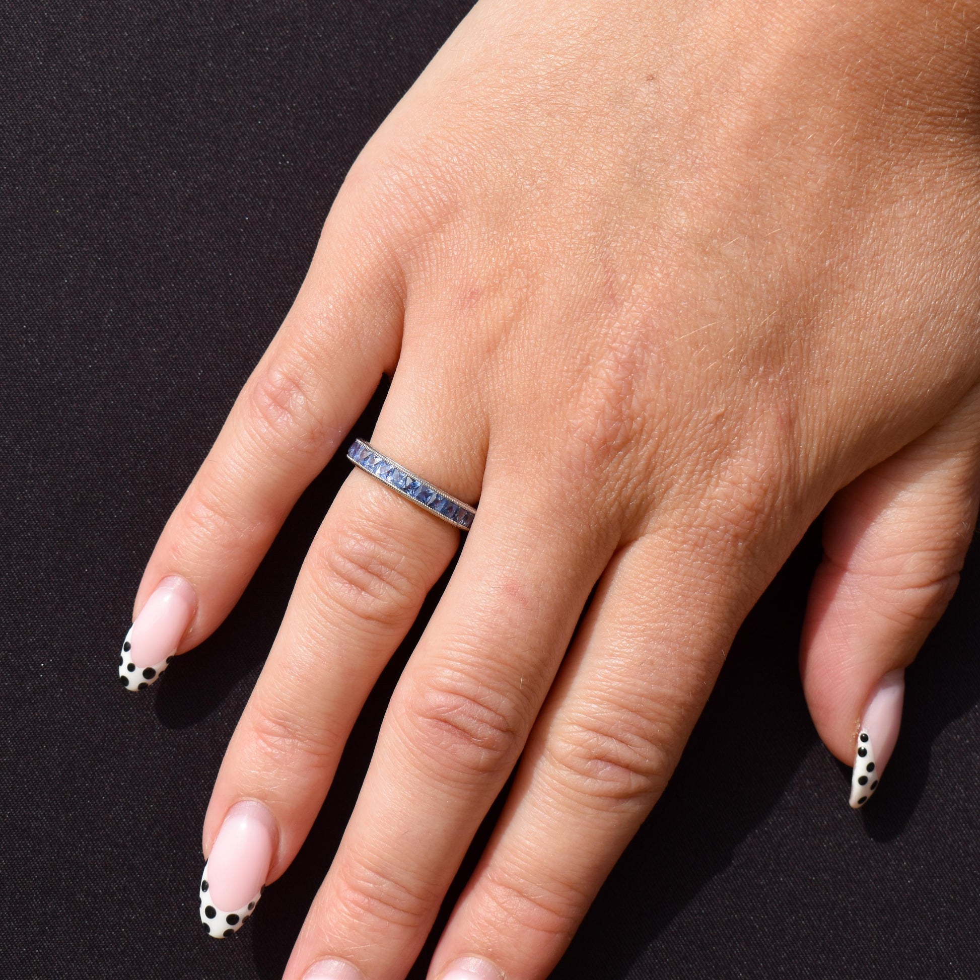 Art Deco Style 1.7ct Ceylon Sapphire Platinum Full Eternity Wedding Band Ring | Size 5