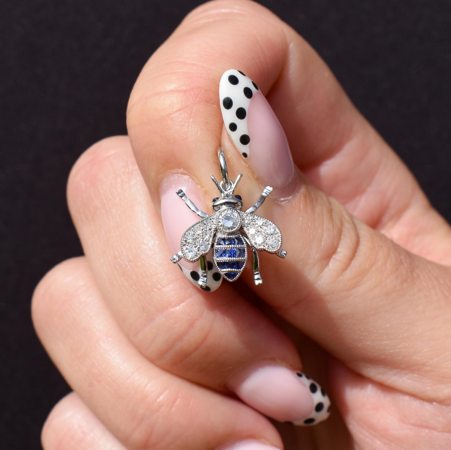 Blue Sapphire and Diamond Platinum Insect Bee Pendant | 0.25ct Diamond