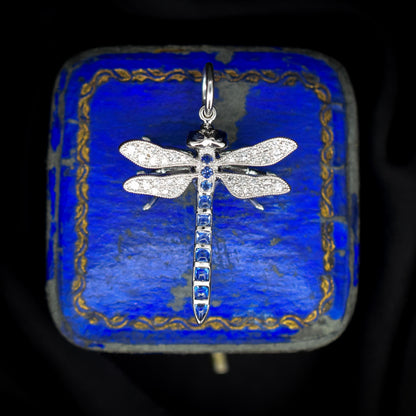 Sapphire and Diamond Platinum Dragonfly Insect Pendant | 0.45ct Sapphire