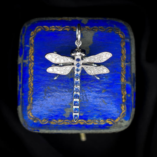 Sapphire and Diamond Platinum Dragonfly Insect Pendant | 0.45ct Sapphire