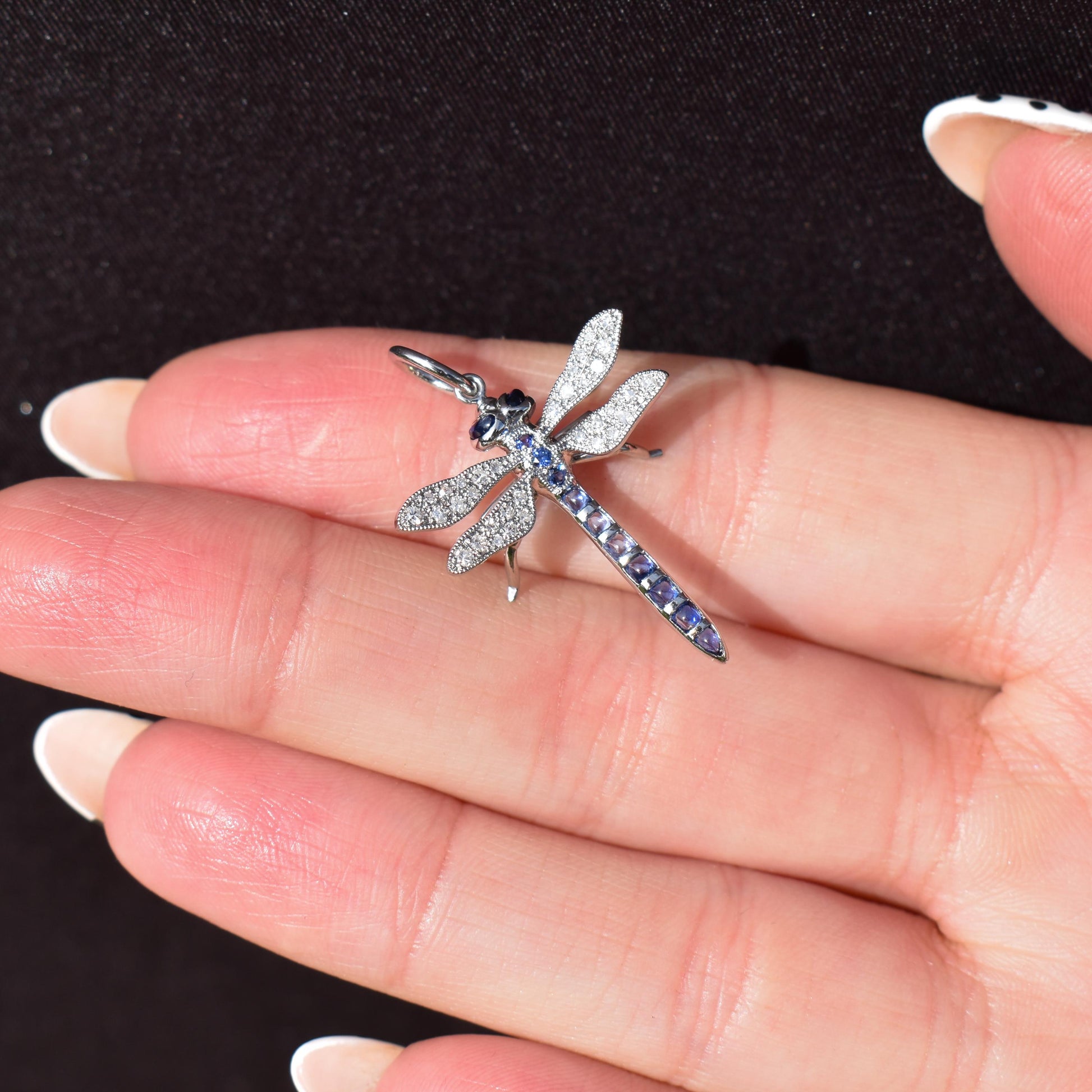 Sapphire and Diamond Platinum Dragonfly Insect Pendant | 0.45ct Sapphire