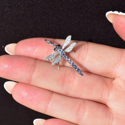 Sapphire and Diamond Platinum Dragonfly Insect Pendant | 0.45ct Sapphire