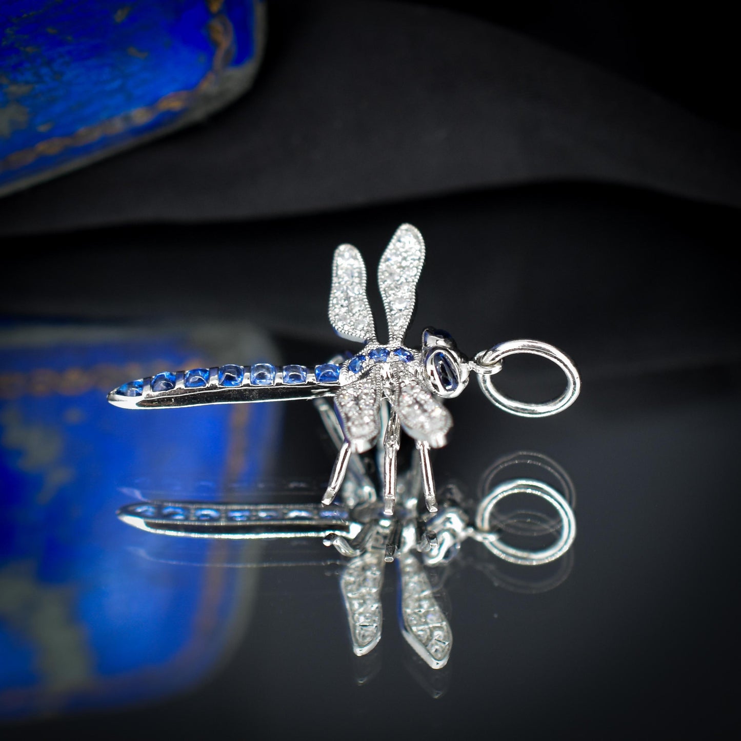 Sapphire and Diamond Platinum Dragonfly Insect Pendant | 0.45ct Sapphire