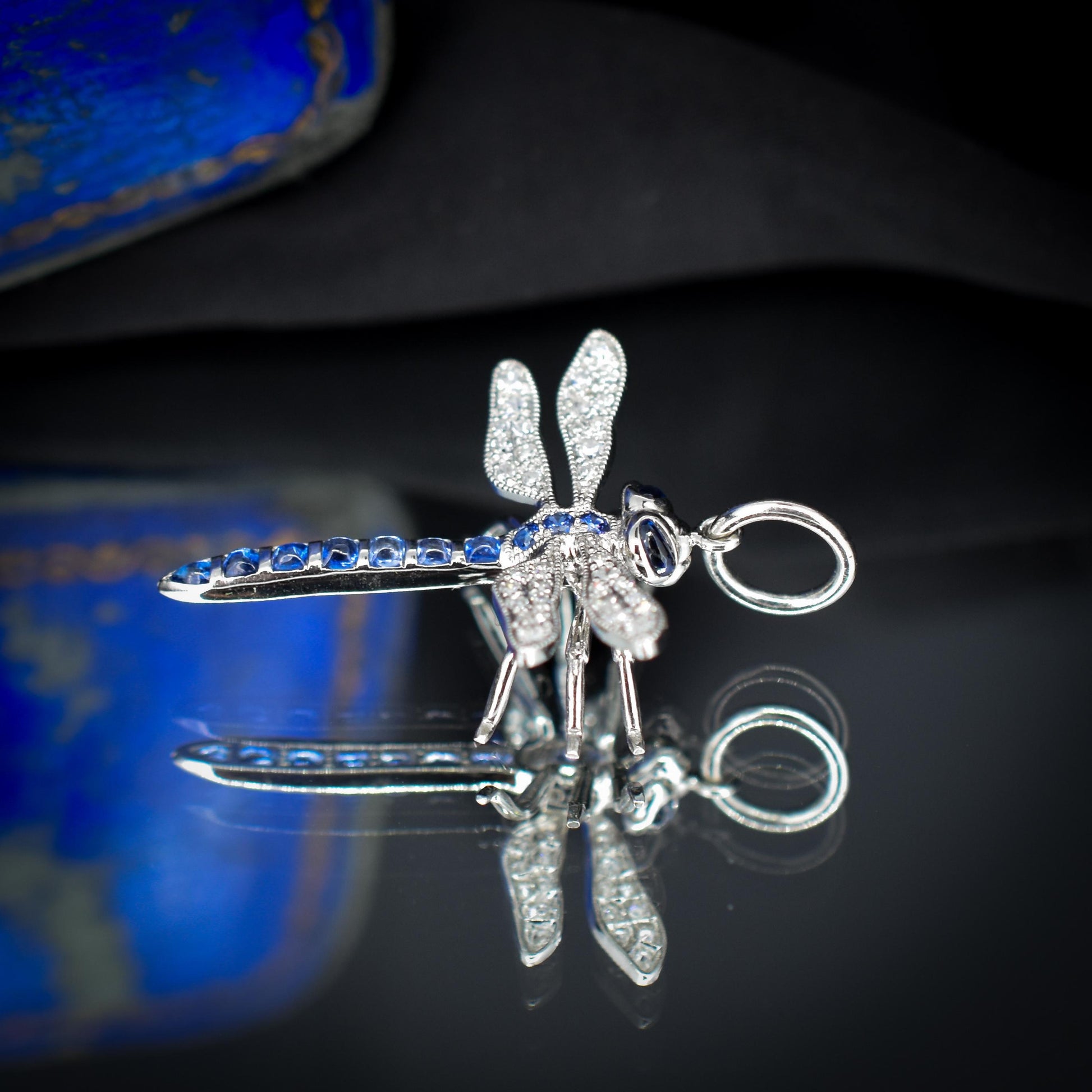 Sapphire and Diamond Platinum Dragonfly Insect Pendant | 0.45ct Sapphire