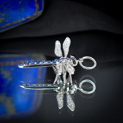 Sapphire and Diamond Platinum Dragonfly Insect Pendant | 0.45ct Sapphire