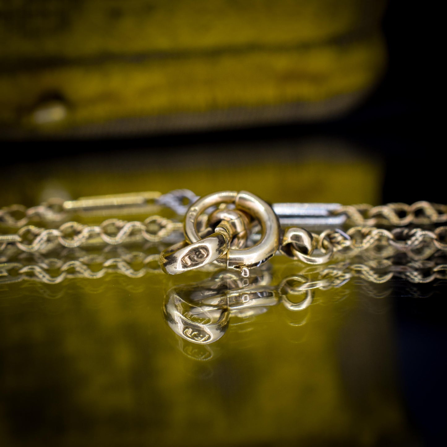 Antique 18ct Gold and Platinum Watch Chain Necklace with Dog Clip and Bolt Ring | 12.75"