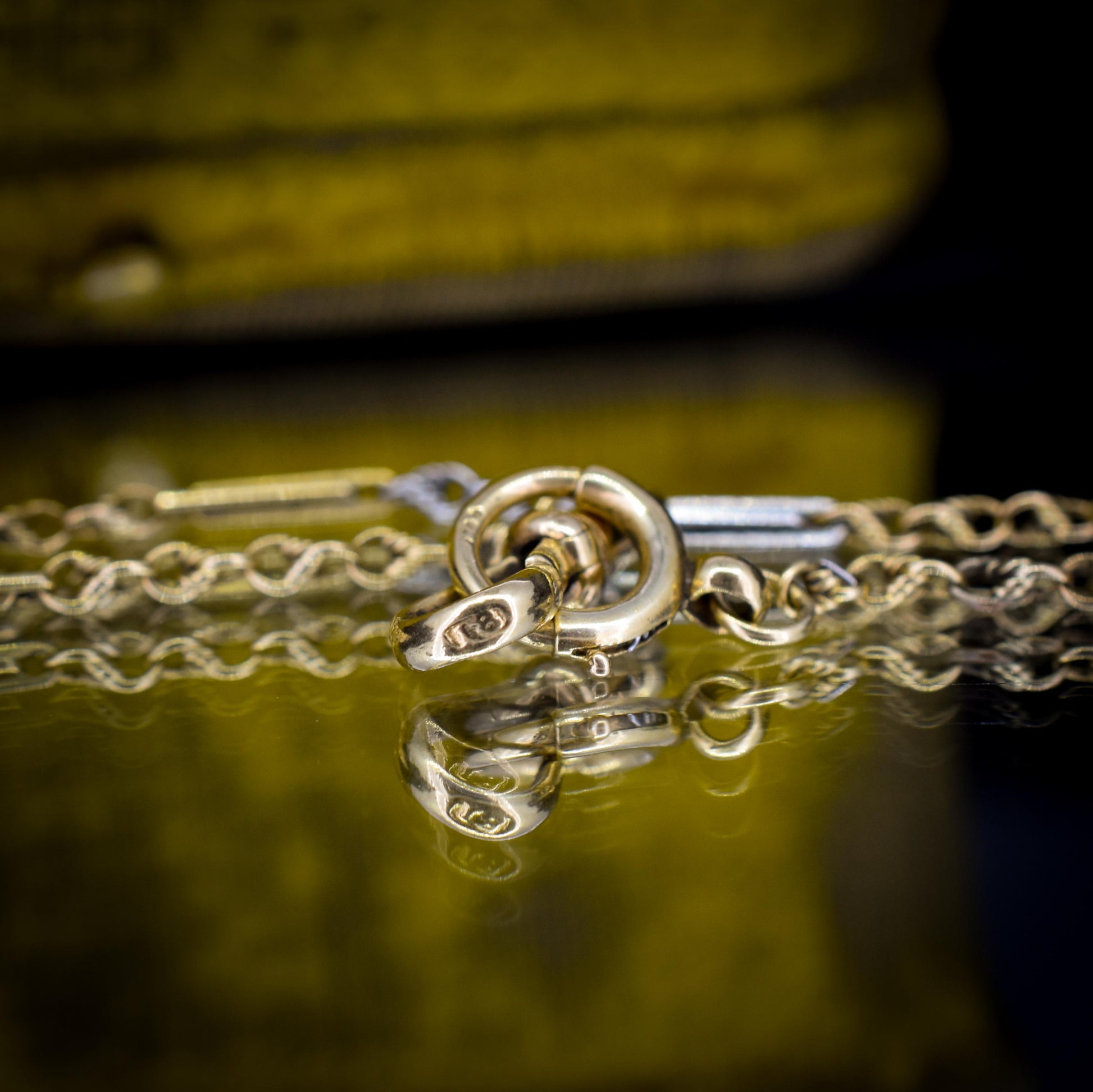 Antique 18ct Gold and Platinum Watch Chain Necklace with Dog Clip and Bolt Ring | 12.75"