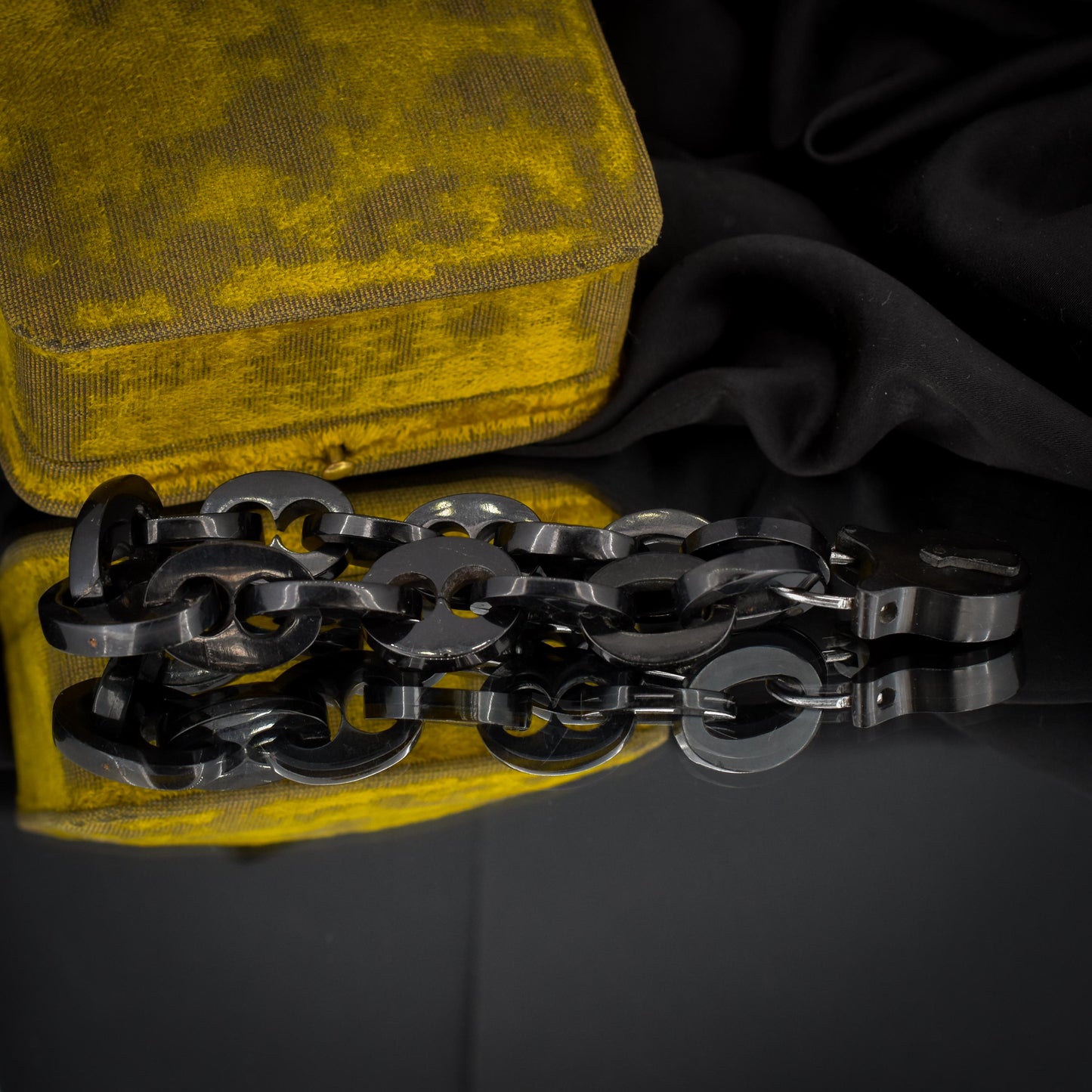 Antique Victorian Vulcanite Mariner Link Padlock Bracelet | 8"