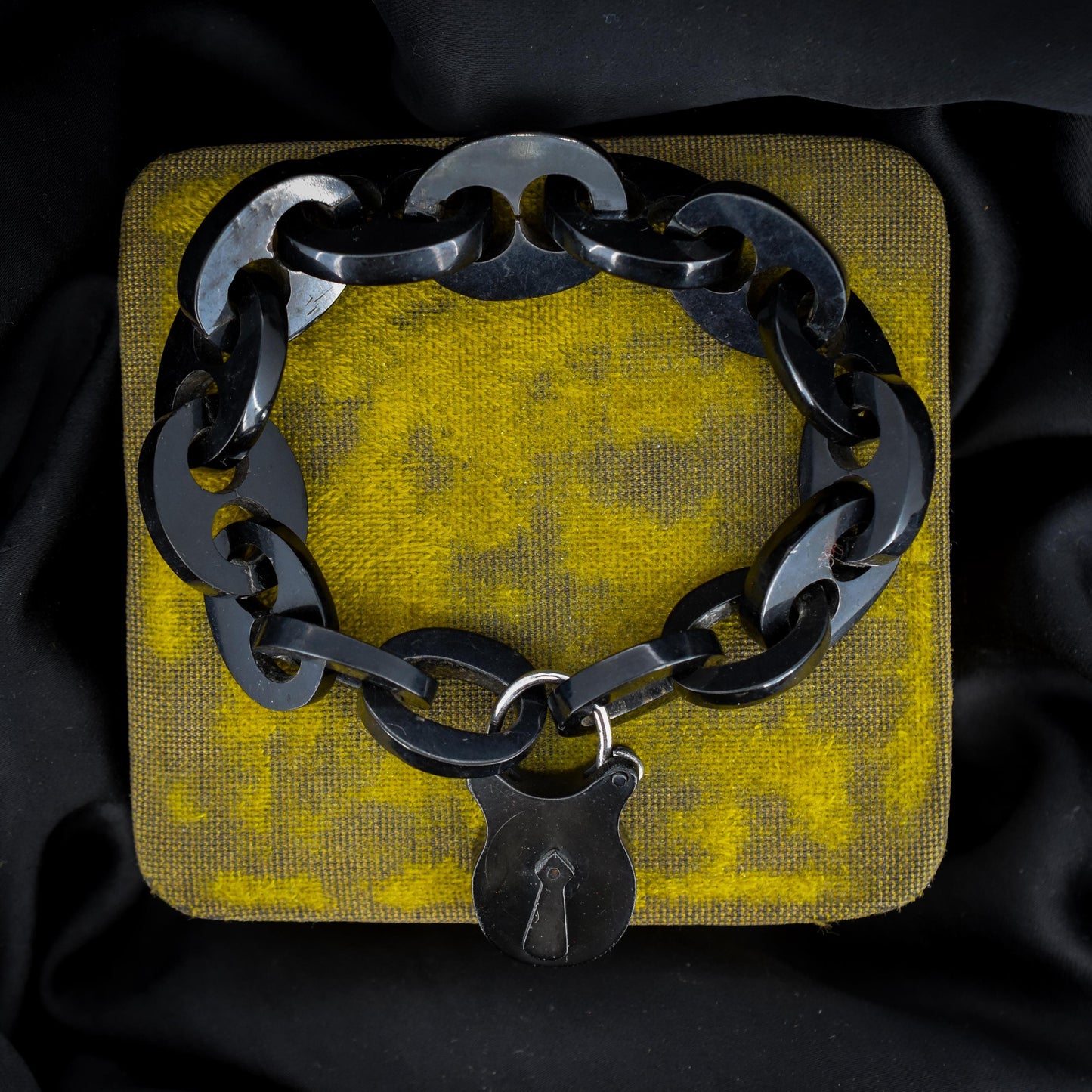 Antique Victorian Vulcanite Mariner Link Padlock Bracelet | 8"