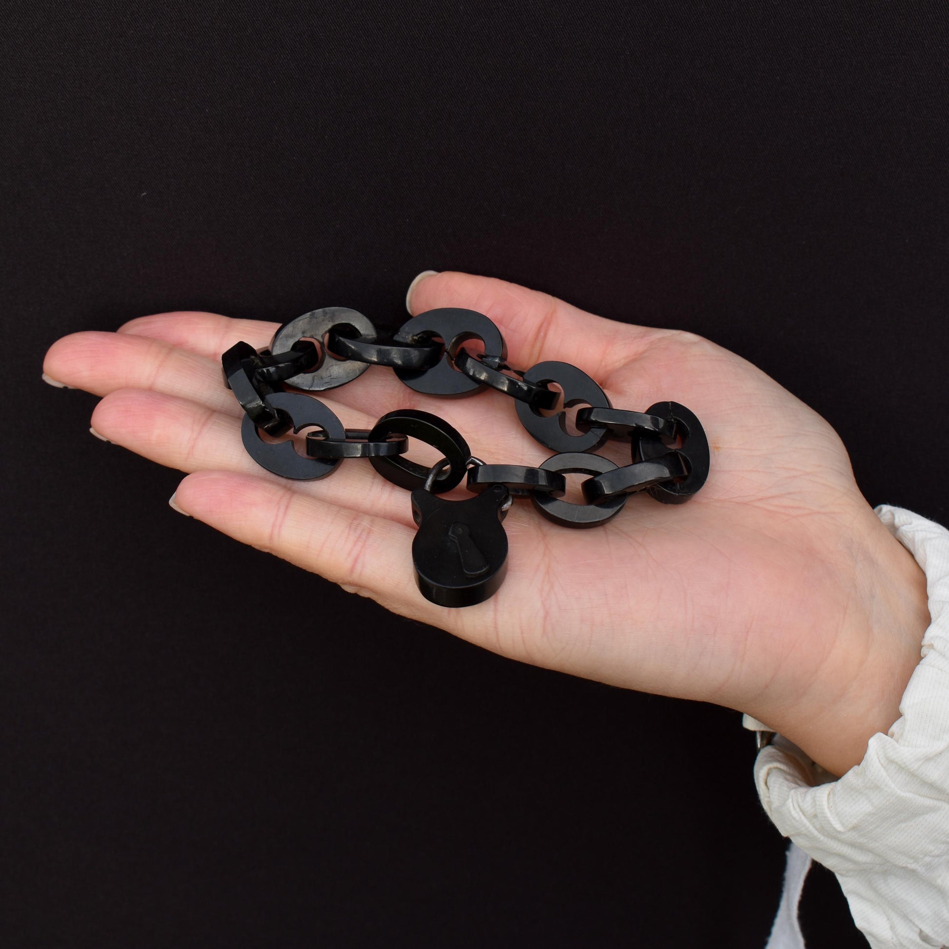 Antique Victorian Vulcanite Mariner Link Padlock Bracelet | 8"